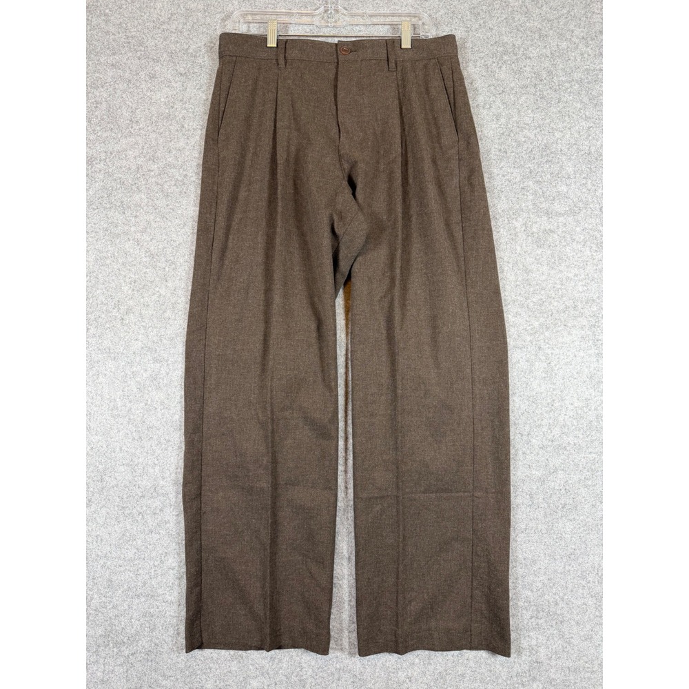 Gap Wool 365 Trousers Mens 30x30 Brown Heather Excellent Pleated Wide Leg Pant